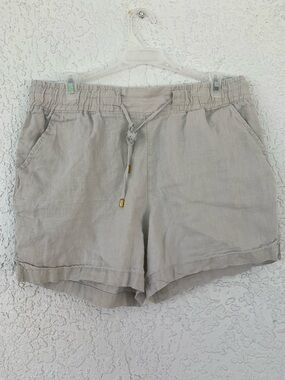 Ellen Tracy Beige Elastic Waist linen Shorts size M